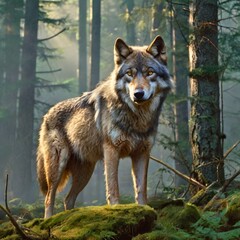 Fototapeta premium Silent Strength: A Gray Wolf in Its Natural Habitat
