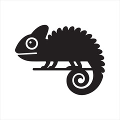 Chameleon Silhouette Icon – Cartoon Reptile Vector Illustration