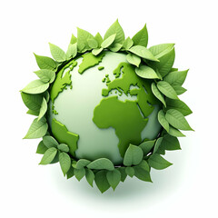 Green Earth Globe Surrounded by Leaves Symbolizing Environmental Awareness