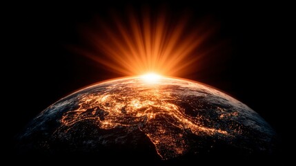 Earthrise  Illuminated Cityscape at Night  Space Sunrise  Global View