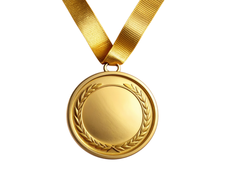 Minimal Gold Medal Without Ribbon Floating with Glow, isolated on transparent background
