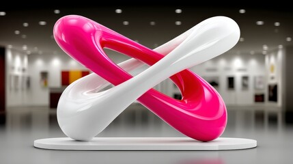 Abstract Pink   White Sculpture  Modern Art  Gallery Interior  Shiny  Glossy