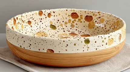Speckled Ceramic Bowl Mockup   Bamboo Base  Studio Shot   Food Bowl  Kitchenware  Tablewar