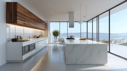 Minimalist Luxury Kitchen with Panoramic View