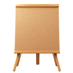 Wooden cork information board on legs isolated on white and transparent background.