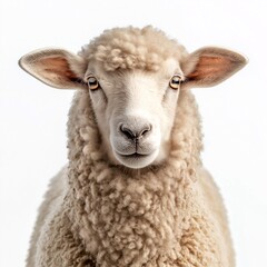 Obraz premium Cute Sheep Headshot. Fluffy Livestock Portrait in Pastoral Meadow - Ideal for Agriculture and Wool Production Themes