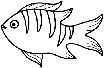 Sergeant Major Fish Vector Outline Line Art Drawing