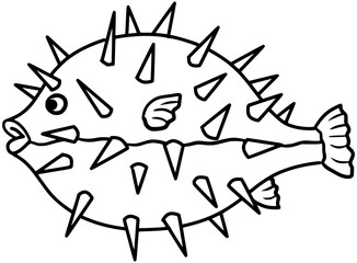 Cartoon Pufferfish Vector Outline Line Art Drawing