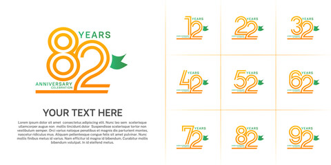 Anniversary logo style double line number set with ribbon. yellow color on white background for celebration event