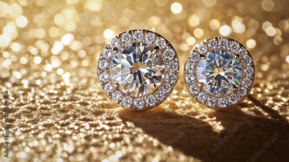 Leinwandbilder a detailed macro view of a pair of classic diamond earrings resting on a textured surface, with soft