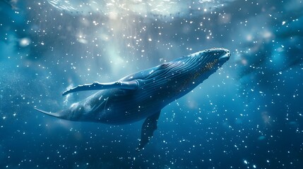 Graceful Blue Whale Under Ocean Light
