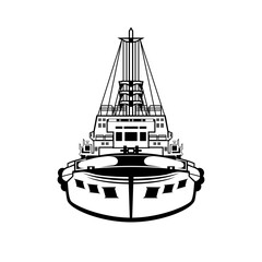 sailing ship front view black and white vector illustration
