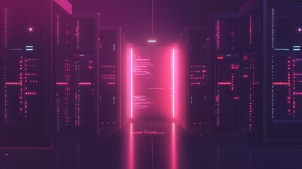 Neon glow data center pathway