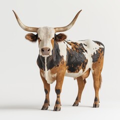 Brown and White Spotted Cattle Portrait. Rural Farm Livestock in Naturalistic Pasture Setting