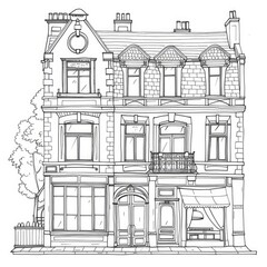 Detailed drawing of a historical building facade.
