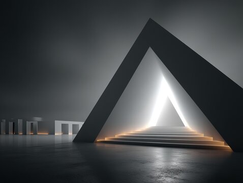 Triangular Light Chasm with Ascending Steps and Distant Forms