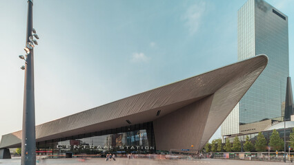Hyperlapse of Rotterdam Central Station, the main railway hub in South Holland, Netherlands