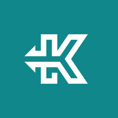 Obraz premium Geometric Line Initial Letter K Arrows Back Backward Logo design vector template