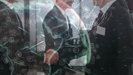 Business colleagues shaking hands sealing business deal in conference causing digital globe pulsing - Powered by Adobe