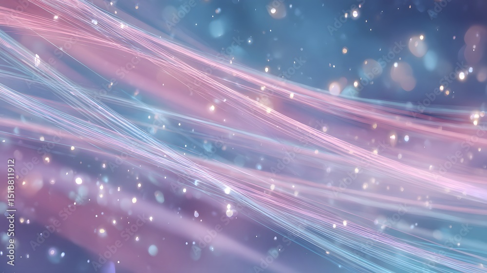 Aufkleber Soft ethereal light trails in shimmering pastel blue and pink hues cascade across a smooth starry backdrop creating a mesmerizing magical motion effect