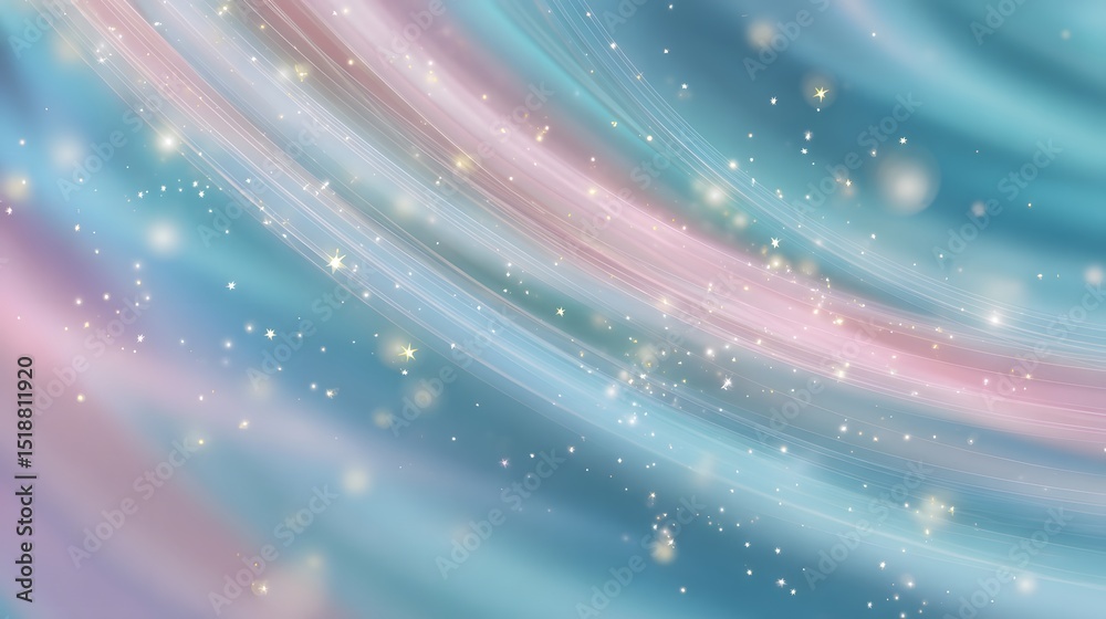 Aufkleber Soft dreamy light trails in shades of pastel blue and pink streak across a smooth bokeh filled background creating a magical ethereal atmosphere with sparkling stars and a mesmerizing motion effect