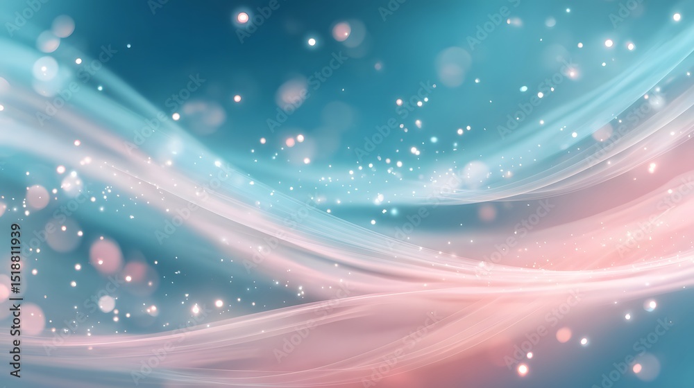 Aufkleber Soft ethereal light trails in delicate shades of teal and pink dance across a sparkling bokeh filled backdrop creating a magical motion filled scene