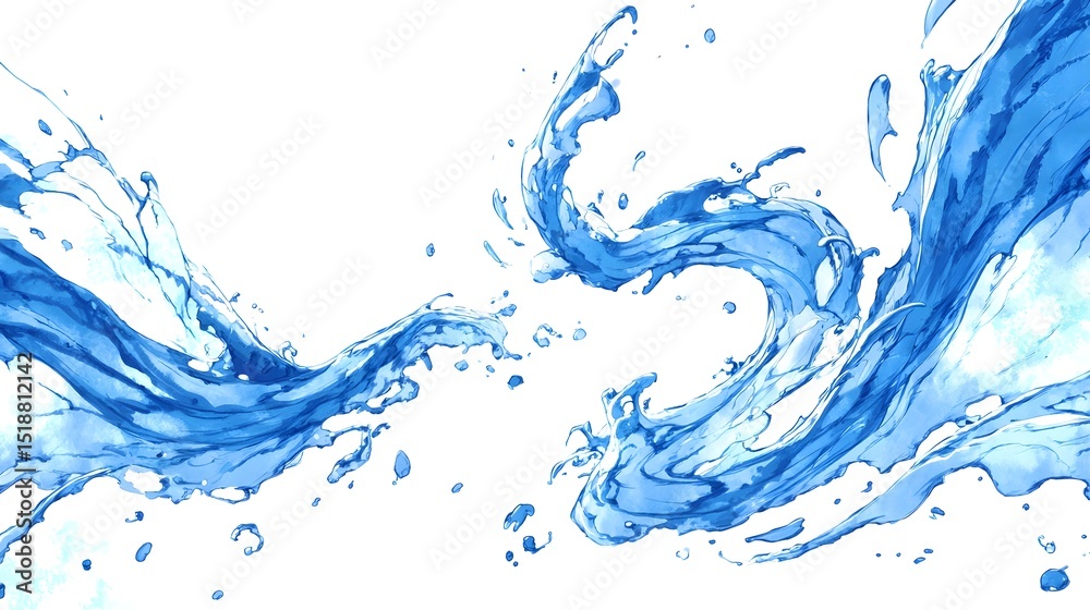 Aufkleber Energetic and vibrant blue water splashing swirling and cascading across a bright white background creating a powerful and refreshing abstract visual effect