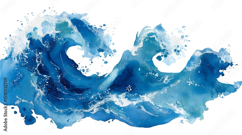 Poster vibrant abstract blue watercolor waves with dynamic splashes fluid textures and a sense of motion an