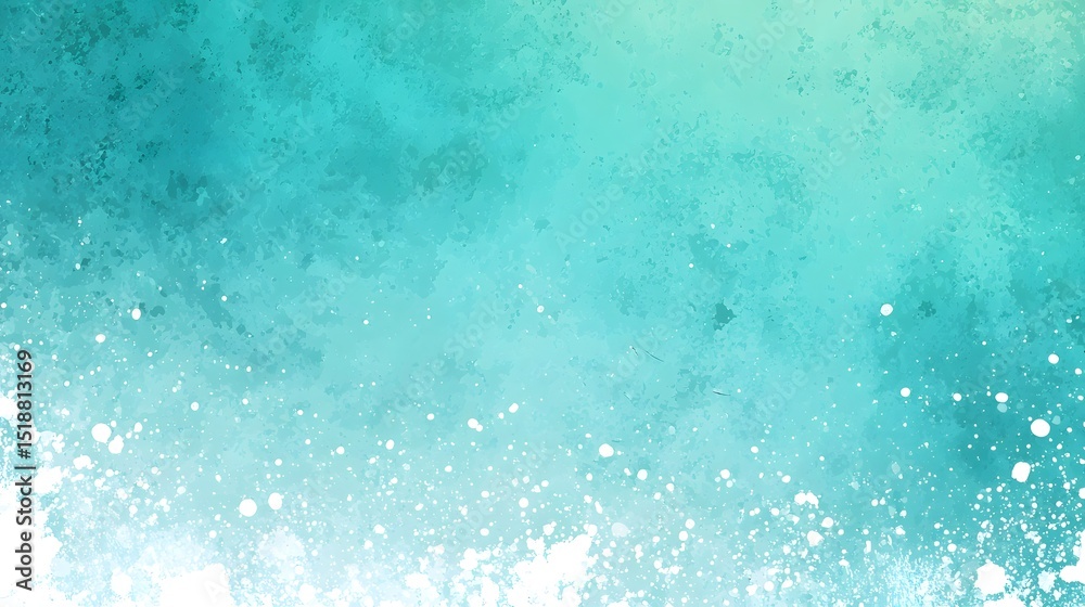Poster Soothing aqua gradient background with delicate white splatter textures creating a calming and serene atmosphere perfect for clean modern design