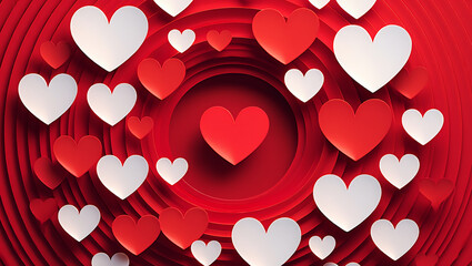 Red and white hearts concentric circle design