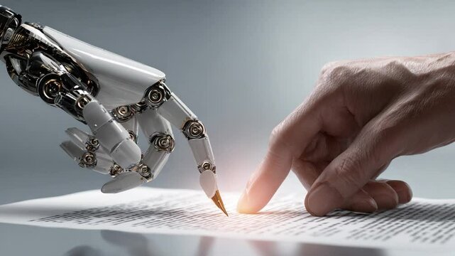 Human Hand and Robot Hand Reaching Toward Each Other in a Symbolic Moment of Connection and Collaboration