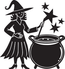 black witch cauldron poison brew vector illustration, witch cauldron poison brew logo vector, brew on a white background