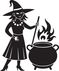 black witch cauldron poison brew vector illustration, witch cauldron poison brew logo vector, brew on a white background