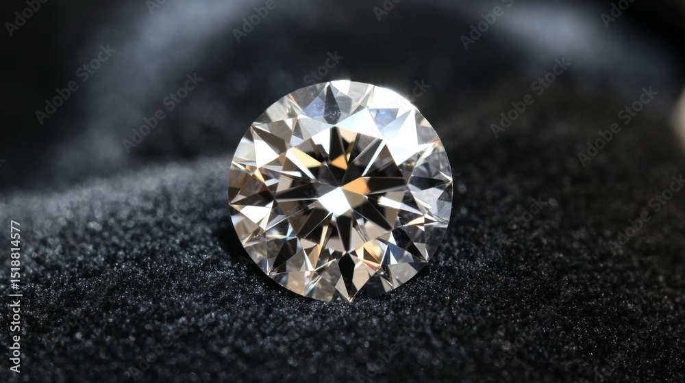 Aufkleber Macro image of a diamond on black velvet, emphasizing its sharp edges and flawless surface