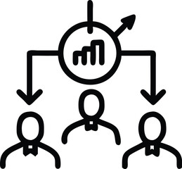 Business Goal Icon with Target, Arrow, and Growth Chart – Black Line Silhouette Style for Strategic Planning, Vision, and Success Concept