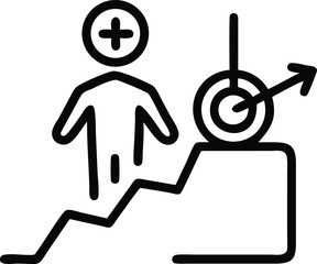 Business Goal Icon with Target, Arrow, and Growth Chart – Black Line Silhouette Style for Strategic Planning, Vision, and Success Concept