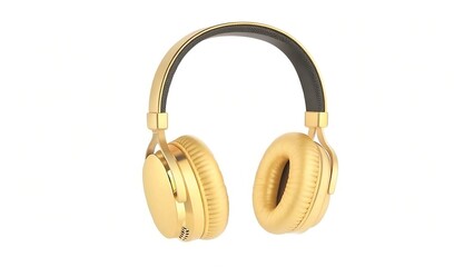 Headphone in golden colour isolated on white background for audio and luxury music accessories concept 