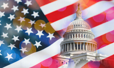 Abstract background illustration of building with american flag