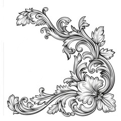 Fototapeta premium Ornate corner design with detailed foliage.