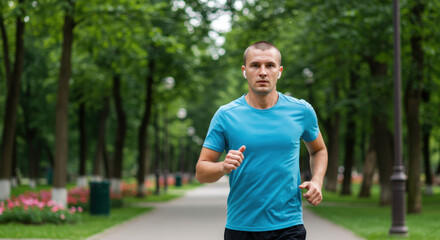 Man Jogging in Urban Park Fitness, Health, and Outdoor Exercise