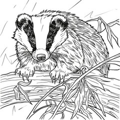 Obraz premium Detailed black and white illustration of a badger.