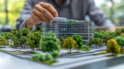 Futuristic architectural design featuring holographic overlays that showcase advanced planning, smart building technology, and innovative urban development concepts in a sleek digital visualization.

