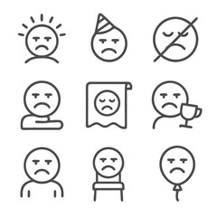 Nine sad emoticons depicts various emotional situations. Suitable for social media, mental health awareness, counseling, therapy related content.