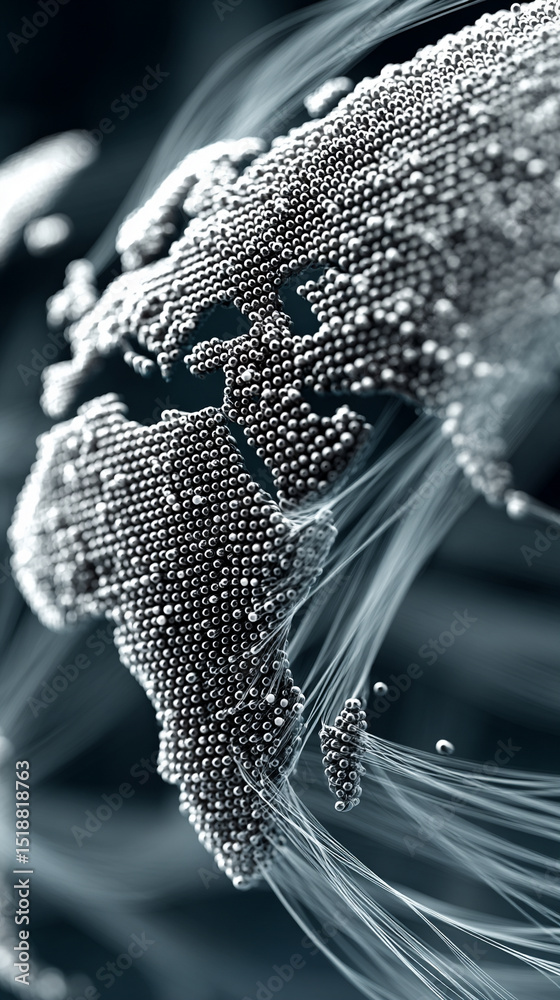 Poster a glowing digital network world map illustrating global connectivity and data flow. abstract visuali