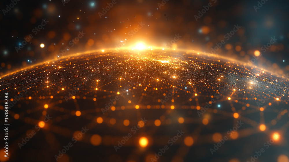 Poster a glowing digital network world map illustrating global connectivity and data flow. abstract visuali