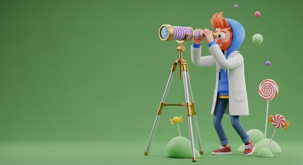 3D Character Isaac Newton with Apple and Telescope