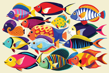 Naklejka premium Colorful Tropical Fish Illustration with Vibrant Colors and Bold Patterns