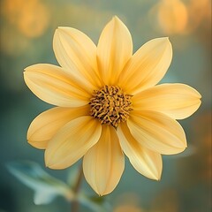Obraz premium Beautiful Yellow Flower in a Peaceful Garden Setting with Soft Golden Hues