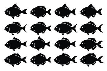Simple Black Fish Silhouettes in a Pattern on a White Background