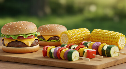 Juicy Burgers, Grilled Corn, and Veggie Skewers A Summer BBQ Feast